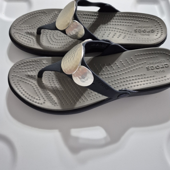 Blue Croc Sandals with Textured Silver Accents - Picture 2 of 6